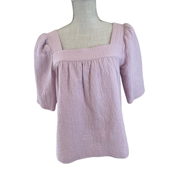 Treasure & Bond Pink Puff Sleeve Cotton-Blend Square Neck Blouse M - Picture 1 of 11